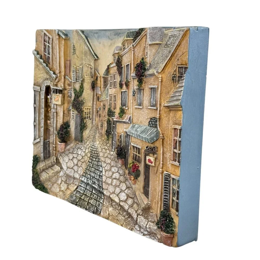 Realistic 3D Resin Wall Hanging, Cobblestone Street Village, 12" x 9.5" - Picture 12 of 15